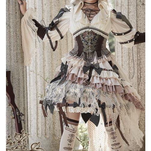 匿名！送料無料！ ロリータ服 ロリータファッション ワンピース＋コルセット＋鳥かごパニエセットアップ クラシカル パンク クラロリ フィッシュテール ドレス ティアード 【IQ1761468337】(62790円)