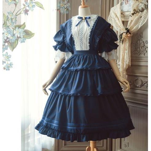 Luxury ラグジュアリ フレア ドレス ふんわり 4色 ゆったり 春秋 ドレスワンピース 春秋 クラロリ フリル ワンピ レース ゆったり ひざ丈 七分袖 クラシカル Loli4544 半袖 クラロリ ミディアム ワンピース