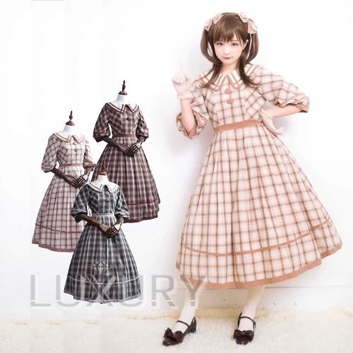 ワンピース デート 3色 Bittersweet お嬢様 Lolita ミディアム丈 ひざ下丈 チェック ガーリー 甘ロリ 甘ロリ お嬢様 かわいい きれいめ 上品 デート おでかけ フレア 半袖 ドレス エレ Loli47 Luxury ラグジュアリ 買取 本物 の