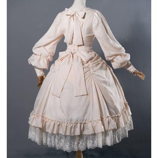 ロリータ服 ロリータファッション クラシカルワンピース 2色 春秋 春夏 パフスリーブ ロング ウエストマーク クラシカル クラロリ 姫ロリ 撮影 エの画像