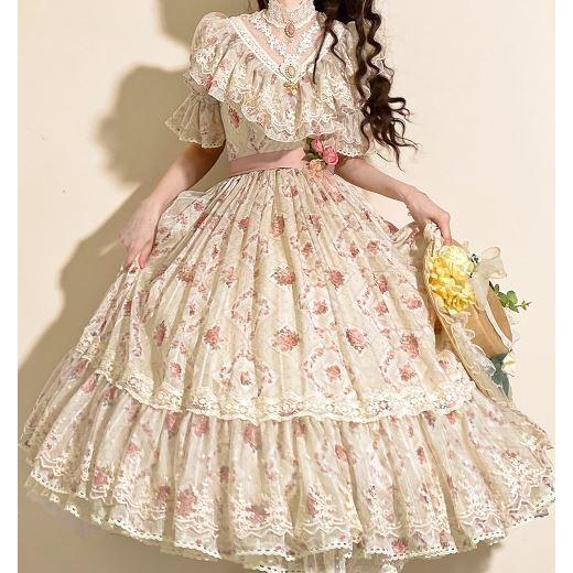 納期40日】ロリータ服 ロリータファッションロココ調 半袖ワンピース