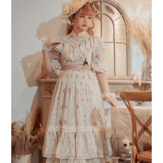 納期40日】ロリータ服 ロリータファッションロココ調 半袖ワンピース