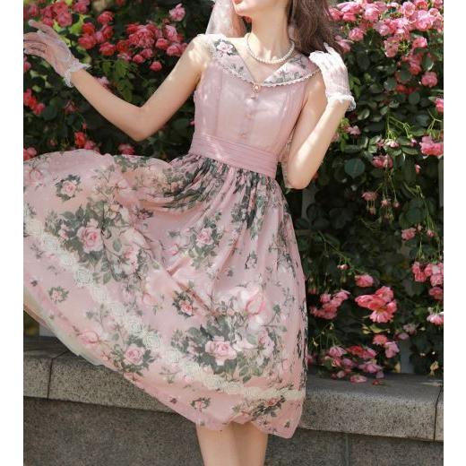 【納期40日】ロリータ服 ロリータファッションローズガーデン ジャンパースカート miss point 春夏 ローズ バラ プリント ノースリーブ リ_12