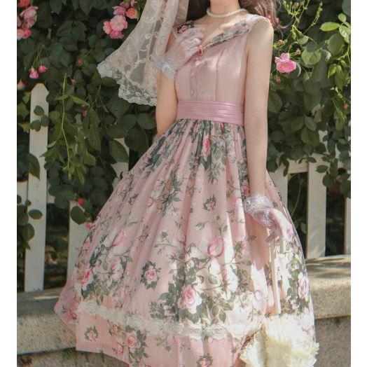 【納期40日】ロリータ服 ロリータファッションローズガーデン ジャンパースカート miss point 春夏 ローズ バラ プリント ノースリーブ リ_13