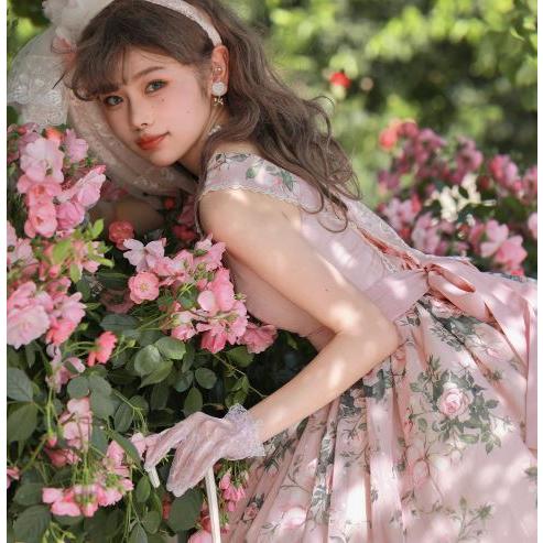 【納期40日】ロリータ服 ロリータファッションローズガーデン ジャンパースカート miss point 春夏 ローズ バラ プリント ノースリーブ リ_9