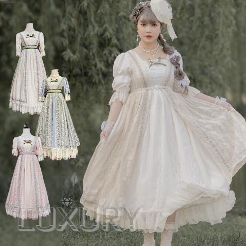 納期40日】ロリータ服 ロリータファッション 薔薇レース リボンベルト