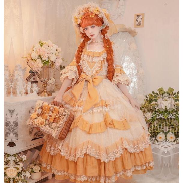 【即購入可】BABY スカート ロリータ ロリィタ オレンジ ロリータ服 ロリータファッション ドレスワンピース 春夏 ワンピース