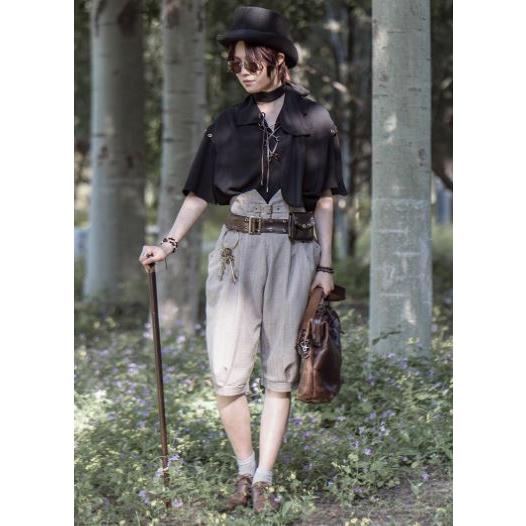 ロリータ服 ロリータファッション ハーフパンツ Steampunk スチームパンク ボトムス 五分丈 ゆったり 入ウエスト おしゃれ かっこいい ワンの画像