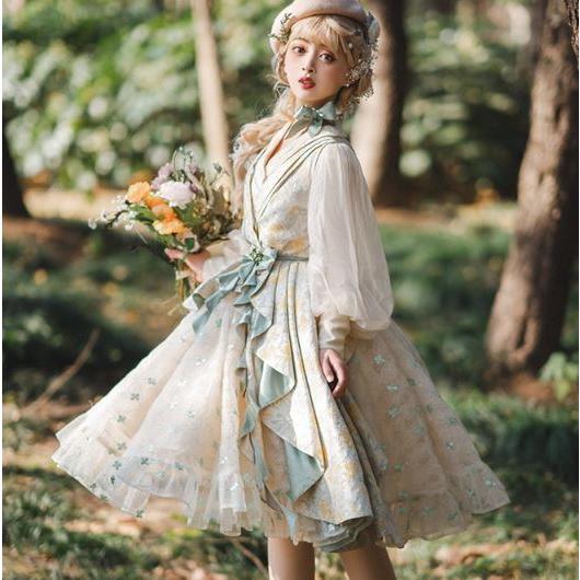 ロリータ服 ロリータファッション ジャンパースカート JSK JSKのみ ドレス ミディアム丈 カシュクール 花柄 エレガント クラシカル クラロリ_3