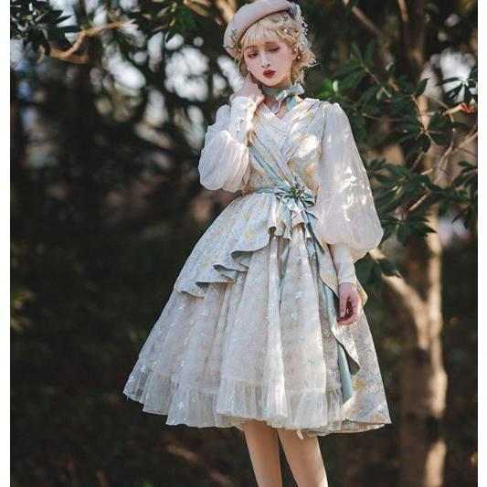 ロリータ服 ロリータファッション ジャンパースカート JSK JSKのみ ドレス ミディアム丈 カシュクール 花柄 エレガント クラシカル クラロリ_4