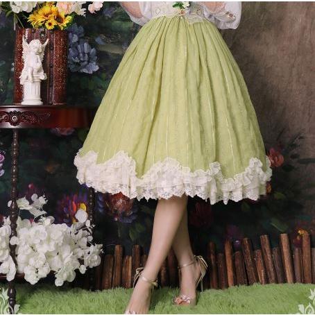 【納期60日】ロリータ服 ロリータファッションスカート 3色 miss point 春秋 春夏 ミディアム丈 ひざ丈 フレア レース シフォン かわいの画像