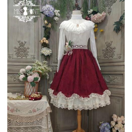 【納期60日】ロリータ服 ロリータファッションスカート 3色 miss point 春秋 春夏 ミディアム丈 ひざ丈 フレア レース シフォン かわいの画像