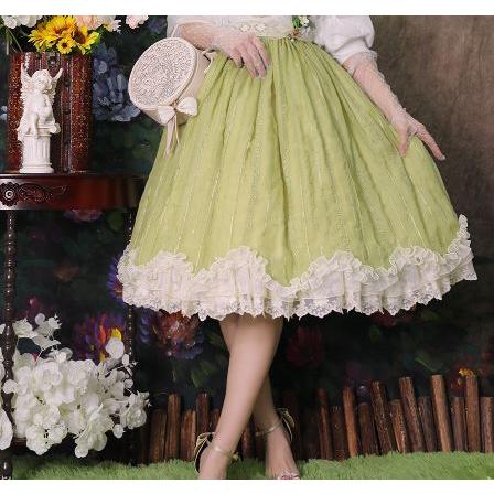 【納期60日】ロリータ服 ロリータファッションスカート 3色 miss point 春秋 春夏 ミディアム丈 ひざ丈 フレア レース シフォン かわいの画像