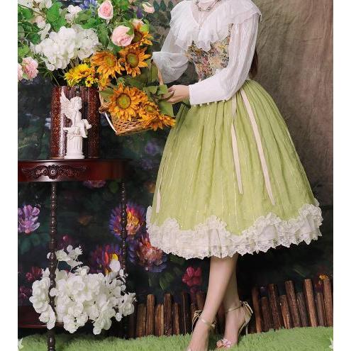 【納期60日】ロリータ服 ロリータファッションスカート 3色 miss point 春秋 春夏 ミディアム丈 ひざ丈 フレア レース シフォン かわいの画像
