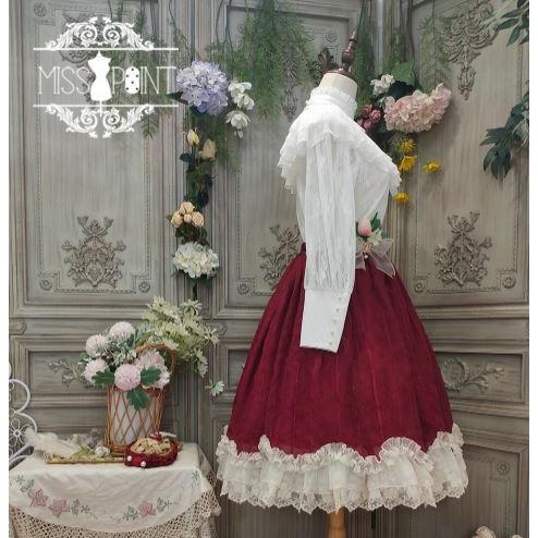 【納期60日】ロリータ服 ロリータファッションスカート 3色 miss point 春秋 春夏 ミディアム丈 ひざ丈 フレア レース シフォン かわいの画像