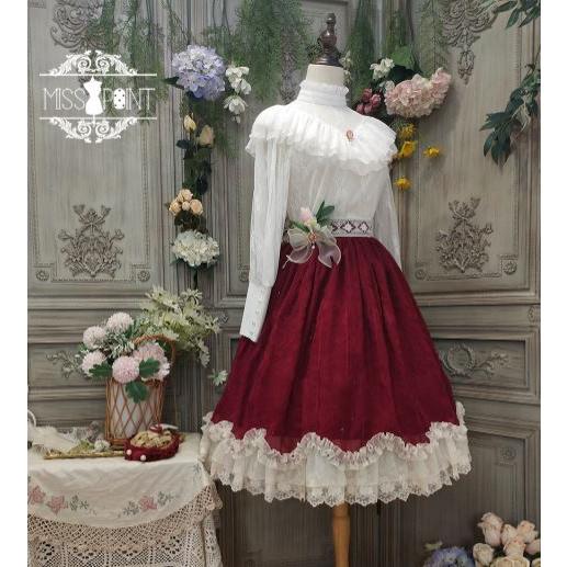 【納期60日】ロリータ服 ロリータファッションスカート 3色 miss point 春秋 春夏 ミディアム丈 ひざ丈 フレア レース シフォン かわいの画像