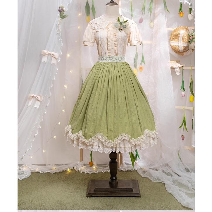 【納期40日】ロリータ服 ロリータファッションスカート 5色 miss point 春秋 春夏 ミディアム丈 ひざ丈 フレア レース シフォン 花柄の画像