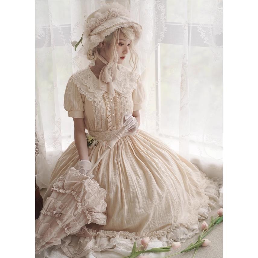 【納期40日】ロリータ服 ロリータファッションスカート 5色 miss point 春秋 春夏 ミディアム丈 ひざ丈 フレア レース シフォン 花柄の画像