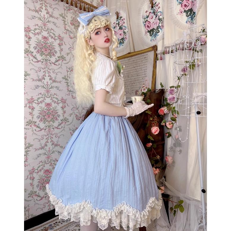 【納期40日】ロリータ服 ロリータファッションスカート 5色 miss point 春秋 春夏 ミディアム丈 ひざ丈 フレア レース シフォン 花柄の画像