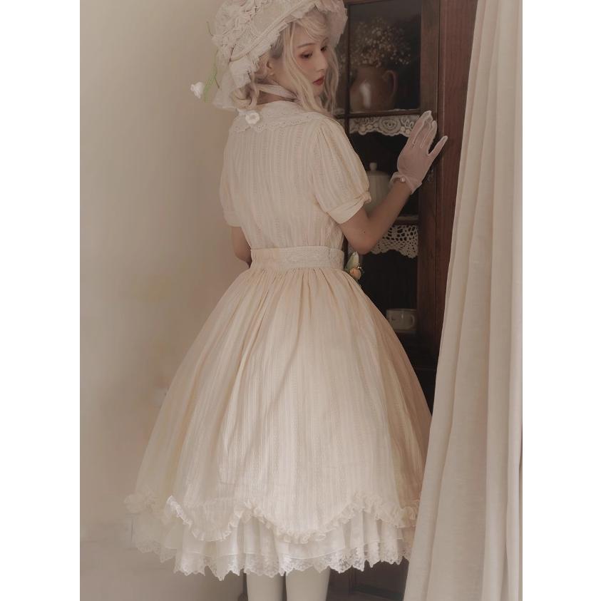 【納期40日】ロリータ服 ロリータファッションスカート 5色 miss point 春秋 春夏 ミディアム丈 ひざ丈 フレア レース シフォン 花柄の画像