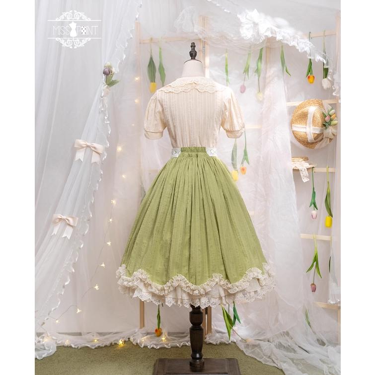 【納期40日】ロリータ服 ロリータファッションスカート 5色 miss point 春秋 春夏 ミディアム丈 ひざ丈 フレア レース シフォン 花柄の画像