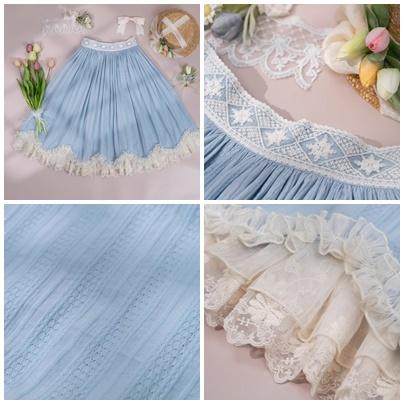 【納期40日】ロリータ服 ロリータファッションスカート 5色 miss point 春秋 春夏 ミディアム丈 ひざ丈 フレア レース シフォン 花柄の画像