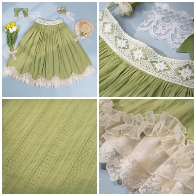 【納期40日】ロリータ服 ロリータファッションスカート 5色 miss point 春秋 春夏 ミディアム丈 ひざ丈 フレア レース シフォン 花柄の画像