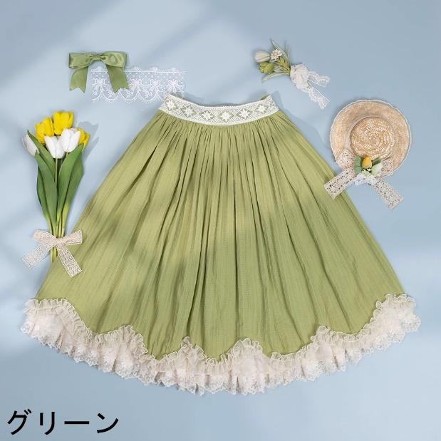 【納期40日】ロリータ服 ロリータファッションスカート 5色 miss point 春秋 春夏 ミディアム丈 ひざ丈 フレア レース シフォン 花柄の画像