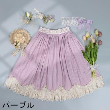 【納期40日】ロリータ服 ロリータファッションスカート 5色 miss point 春秋 春夏 ミディアム丈 ひざ丈 フレア レース シフォン 花柄の画像