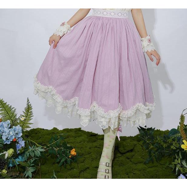 【納期40日】ロリータ服 ロリータファッションスカート 5色 miss point 春秋 春夏 ミディアム丈 ひざ丈 フレア レース シフォン 花柄の画像