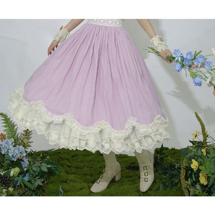 【納期40日】ロリータ服 ロリータファッションスカート 5色 miss point 春秋 春夏 ミディアム丈 ひざ丈 フレア レース シフォン 花柄の画像