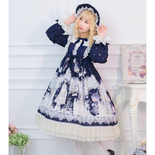 ドレスワンピース unideer ワンピースのみ 長袖 クマ くま テディベア ドール ミディアム丈 ミモレ丈 フレア レース リボン 甘ロリ 姫ロリ ふんわり お姫様_2