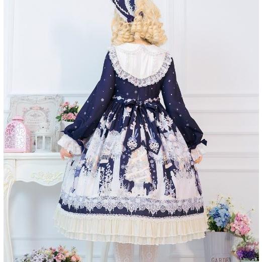 ドレスワンピース unideer ワンピースのみ 長袖 クマ くま テディベア ドール ミディアム丈 ミモレ丈 フレア レース リボン 甘ロリ 姫ロリ ふんわり お姫様_3