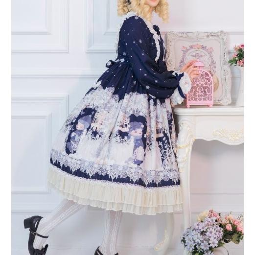 ドレスワンピース unideer ワンピースのみ 長袖 クマ くま テディベア ドール ミディアム丈 ミモレ丈 フレア レース リボン 甘ロリ 姫ロリ ふんわり お姫様_4