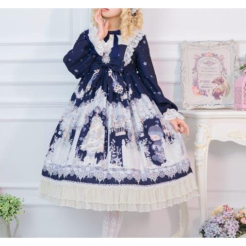 ドレスワンピース unideer ワンピースのみ 長袖 クマ くま テディベア ドール ミディアム丈 ミモレ丈 フレア レース リボン 甘ロリ 姫ロリ ふんわり お姫様_5