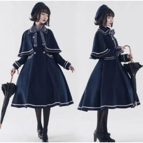 ロングコート 3way unideer アウター 秋冬 無地 可愛い クラシカル クラロリ 美シルエット 大きいサイズ サイズ豊富 ロング丈 バイカラー 大きいリボン イベントの画像