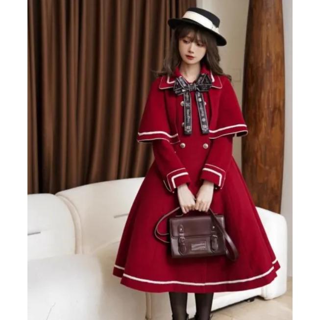 ロングコート 3way unideer アウター 秋冬 無地 可愛い クラシカル クラロリ 美シルエット 大きいサイズ サイズ豊富 ロング丈 バイカラー 大きいリボン イベントの画像