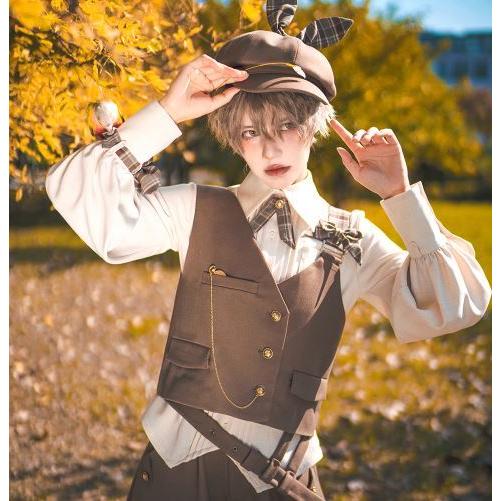 ブラウス princess Chronicles スチームパンクレイヤード 男装 ブラウス princess Chronicles アイボリー 長袖 リボン チェック 通年