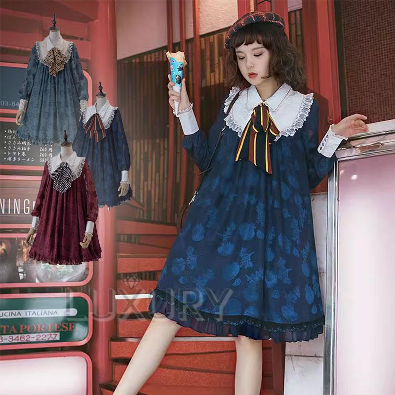 甘ロリ ロリータドレス パステル ワンピース エプロン くまうさぎ メイド メイド服 エプロン ロリータ コスプレ セット ワンピース フリル