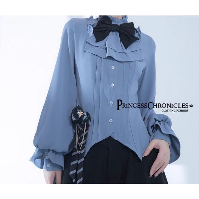 ブラウス princess Chronicles スチームパンクレイヤード 男装 ブラウス princess Chronicles アイボリー 長袖 リボン チェック 通年