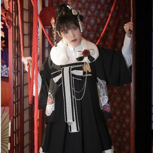 和風ロリィタ　和ロリ　セット 和ロリ 和風ロリータ ファー 付け襟 着回し コーディネート 重ね