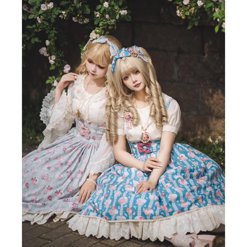 BODYLINE ジャンパースカート 花柄 リボン付き フリル ロリータ レースアップのリボンフリルジャンパースカート | BODYLINE & LunaBelle