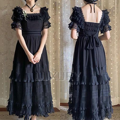 ゴスロリファッション ゴスロリ ワンピースのみ ギャザー ひだ 3色