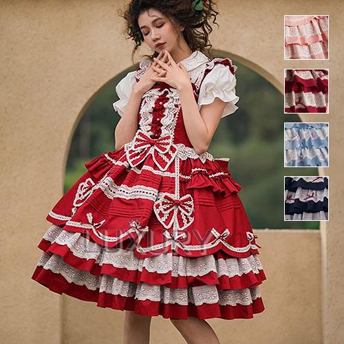 ロリータファッション ジャンパースカート のみ 5色 リボン たっぷり