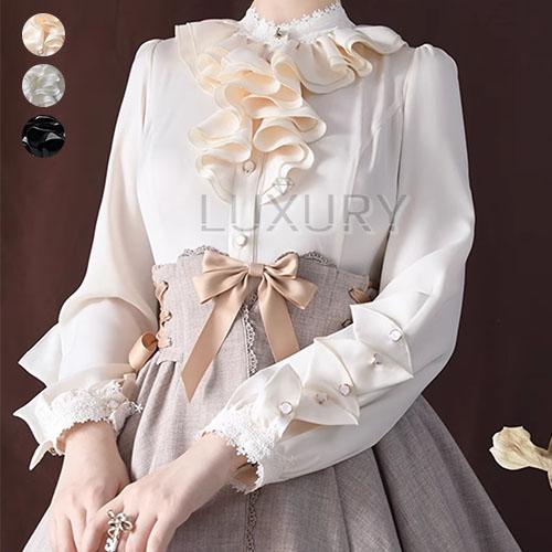 ロリィタファッション 袖ありのワンピース 無地 シフォン スウィート