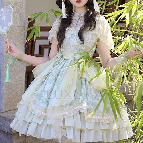 華ロリ 中華ロリ ワンピース のみ パステルカラー 膝上 半袖 立ち襟