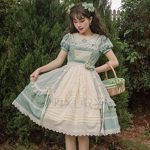 ロリータファッション ワンピース のみ フリル ひざ丈 ミディアム