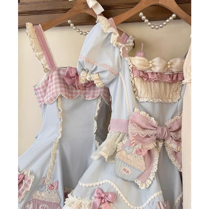 甘ロリ ジャンパースカート のみ 2色 リボン 膝上 チェック柄