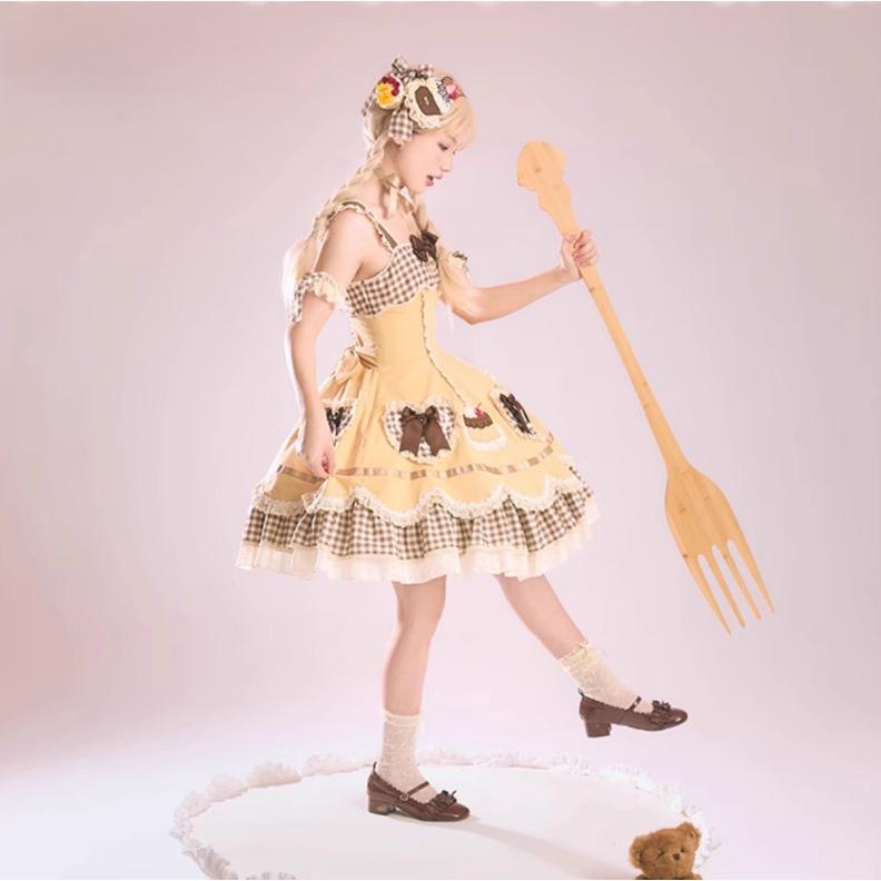 甘ロリ ジャンパースカート のみ 2色 リボン 膝上 チェック柄