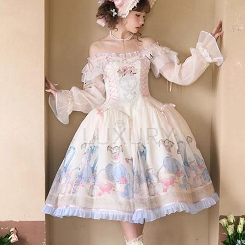甘ロリ ワンピース のみ パステルカラー ひざ下丈 ノースリーブ